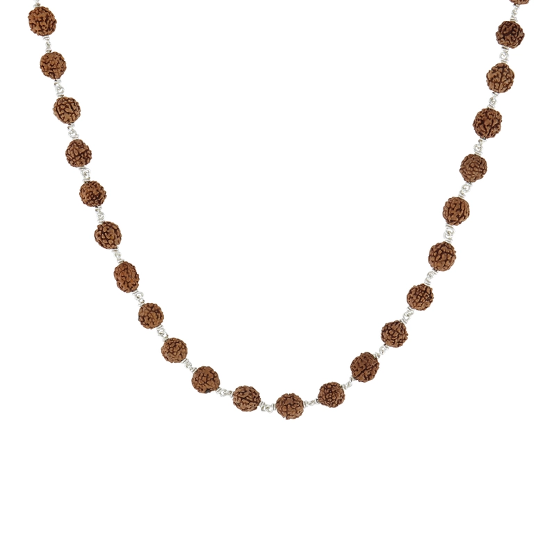 SRIMATHI JEWELLERS 925 Silver Tied Rudraksha Mala 8mm,54 Beads, 30 Inchs