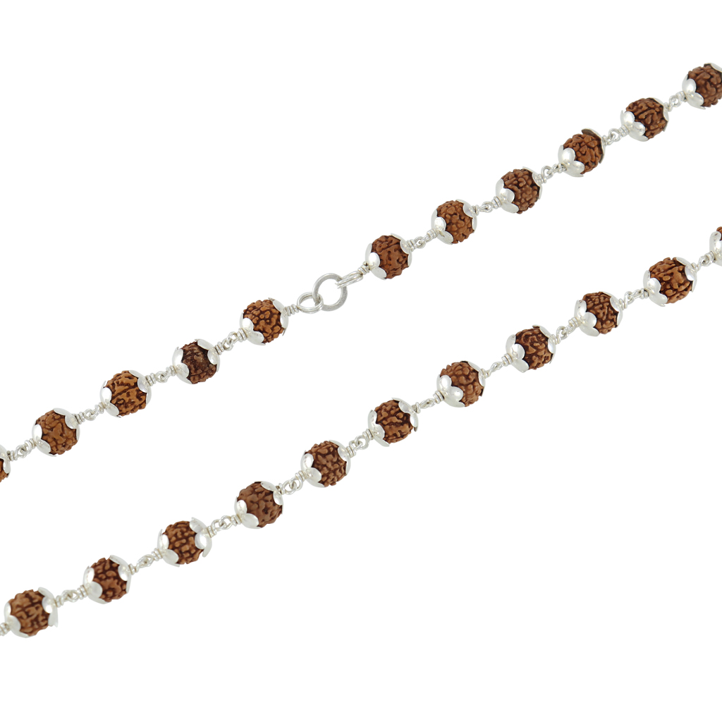 SRIMATHI JEWELLERS 925 silver ayyappan pendant 925 Silver Caped Rudraksha Mala 8mm,54 Beads, 30 Inchs