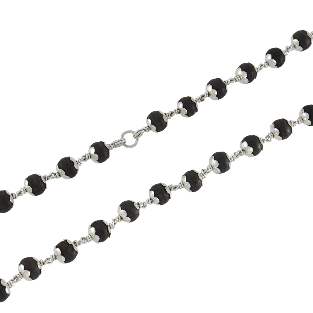 SRIMATHI JEWELLERS 925 Silver  Caped Karungali Mala 8mm,54 Beads, 30 Inchs