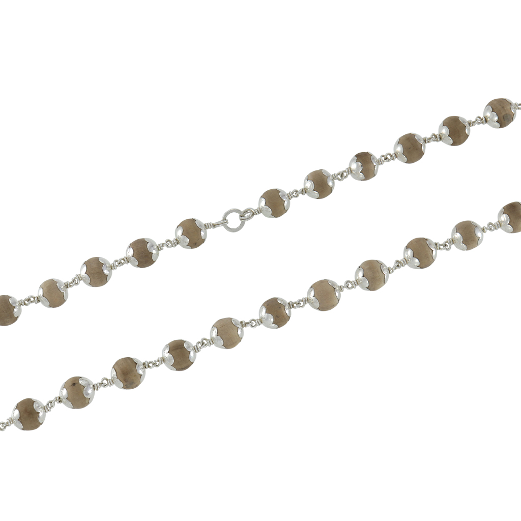 SRIMATHI JEWELLERS 925 Silver Caped Chandan Mala (Sandalwood Rosary) for Jaap and for Men and Women