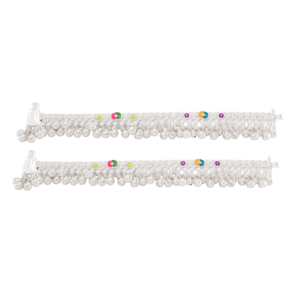 Silver Enamel Jaldra Ghungroos Baby Anklet