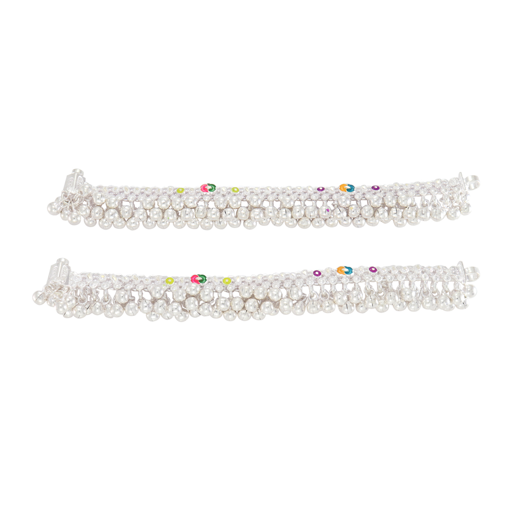 Silver Enamel Jaldra Ghungroos Baby Anklet