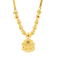 Gold tone green and red flower necklace