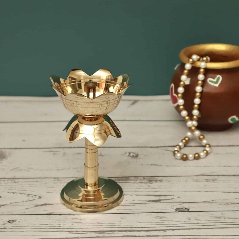 Traditional Brass Lotus Stand Diya / Kamal Stand Deepak in Sizes