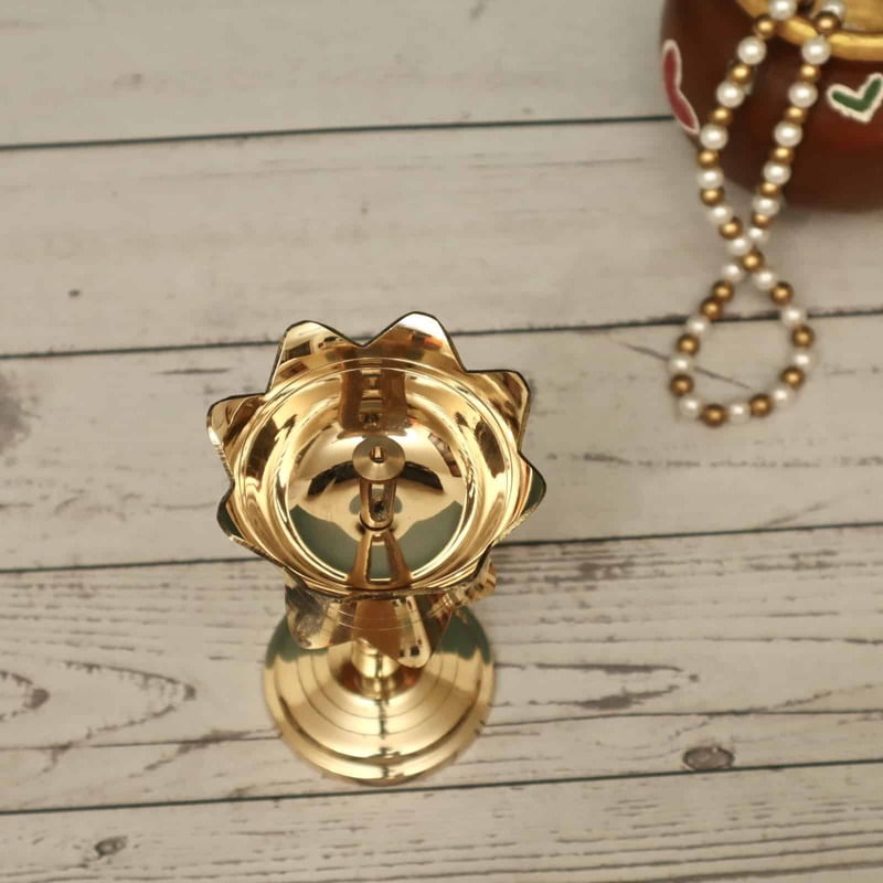 Traditional Brass Lotus Stand Diya / Kamal Stand Deepak in Sizes