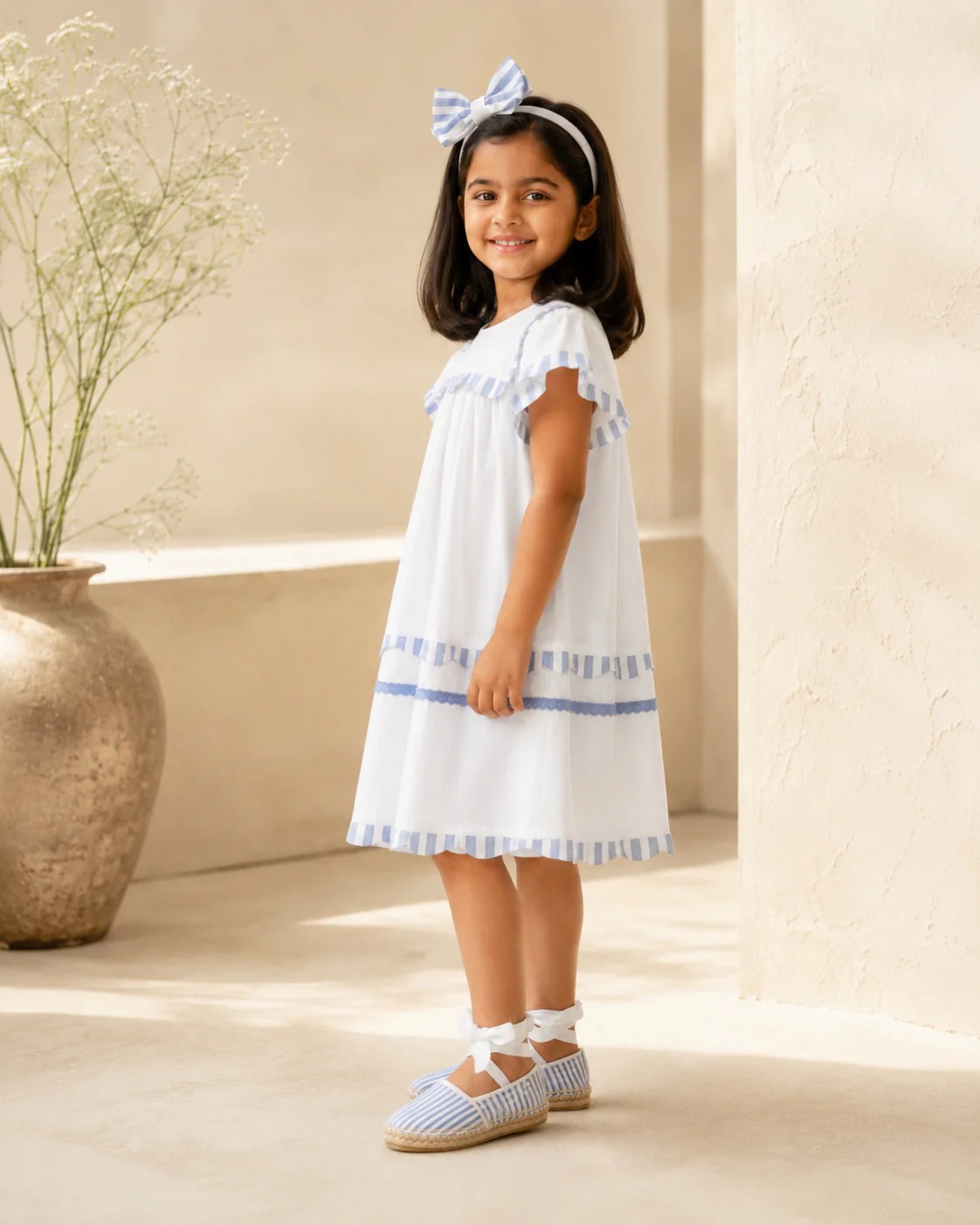 Santorini Dress | Organic Cotton Flutter-Sleeve Dress