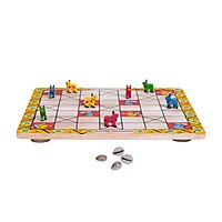 Handpainted Ashta Chamma Peeta Board Game with Traditional Horse Coins