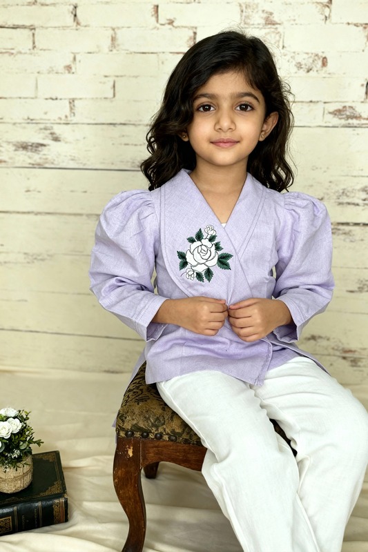 Osaka Blazer Blouse | Rose-Embroidered Organic Cotton–Linen