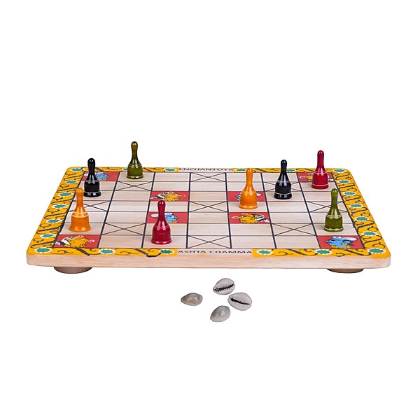 Handpainted Ashta Chamma Peeta Board Game with Traditional Coins