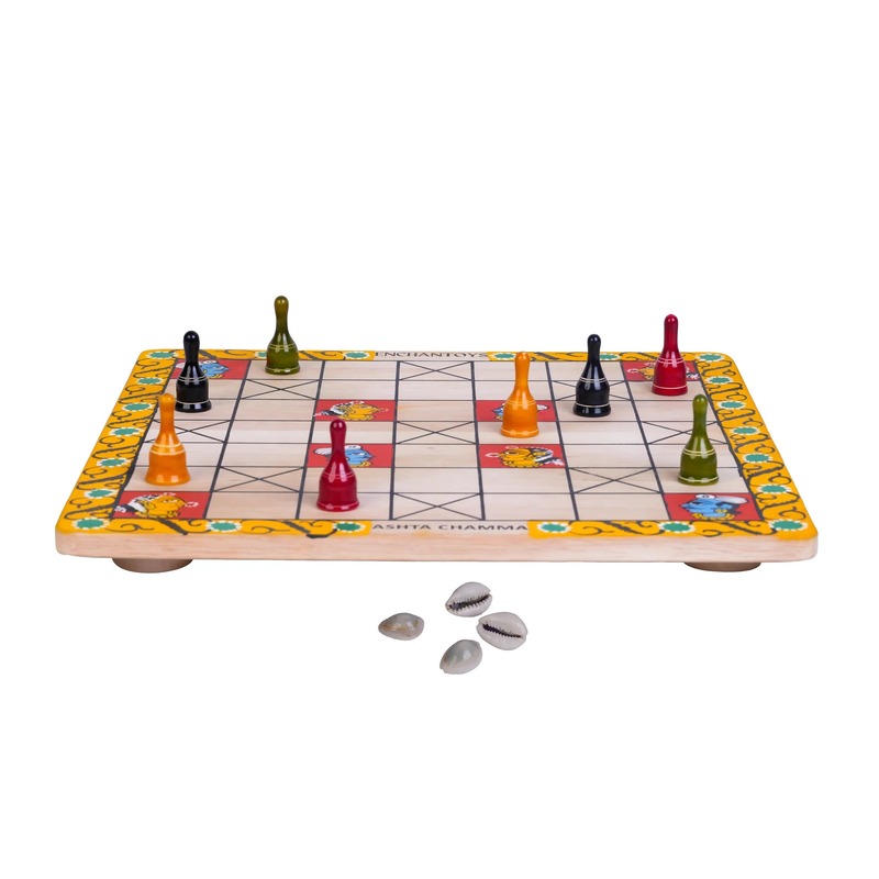 Handpainted Ashta Chamma Peeta Board Game with Traditional Coins