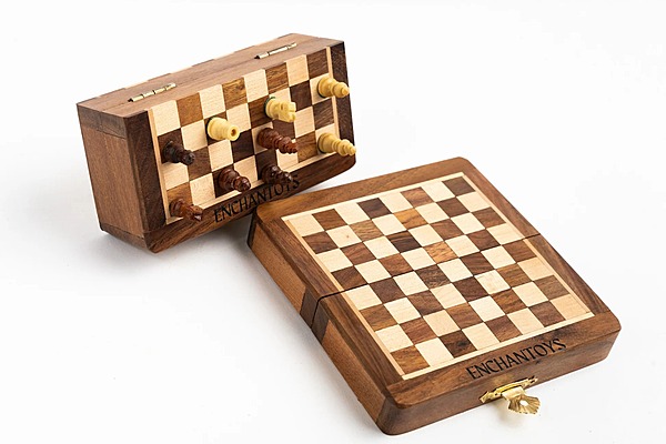 Chess Board – 5-Inch Fully Magnetic Foldable Set in Premium Wood with Handcrafted Coins