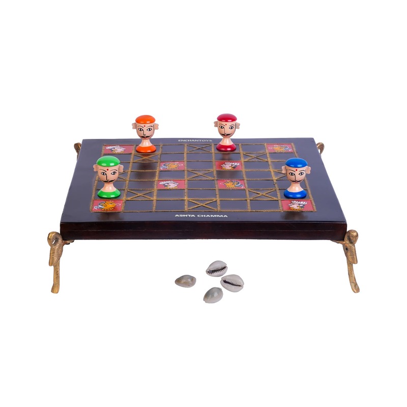 Ashta Chamma – Handcrafted Indian Board Game Brass & Wooden Board with Hand-Painted Coins