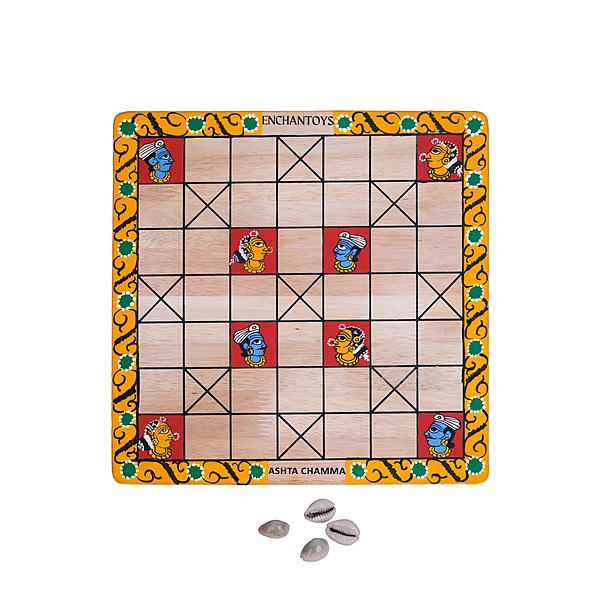 Handpainted Ashta Chamma Peeta Board Game with Traditional Horse Coins