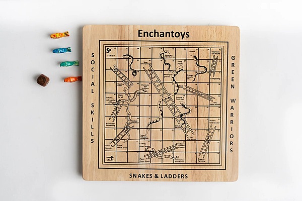 Snakes and Ladders Handcrafted Wooden Peeta Board Game
