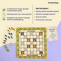 Handpainted Ashta Chamma Peeta Board Game with Traditional Elephant Coins