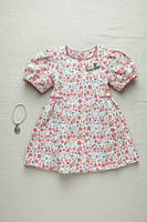 The Riviera Rose Dress | Organic Cotton–Linen Floral Puff-Sleeve Dress