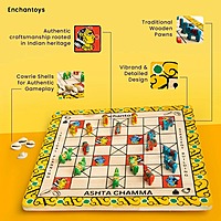 Handpainted Ashta Chamma Peeta Board Game with Traditional Elephant Coins