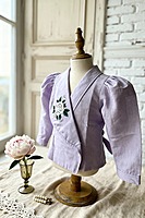 Osaka Blazer Blouse | Rose-Embroidered Organic Cotton–Linen