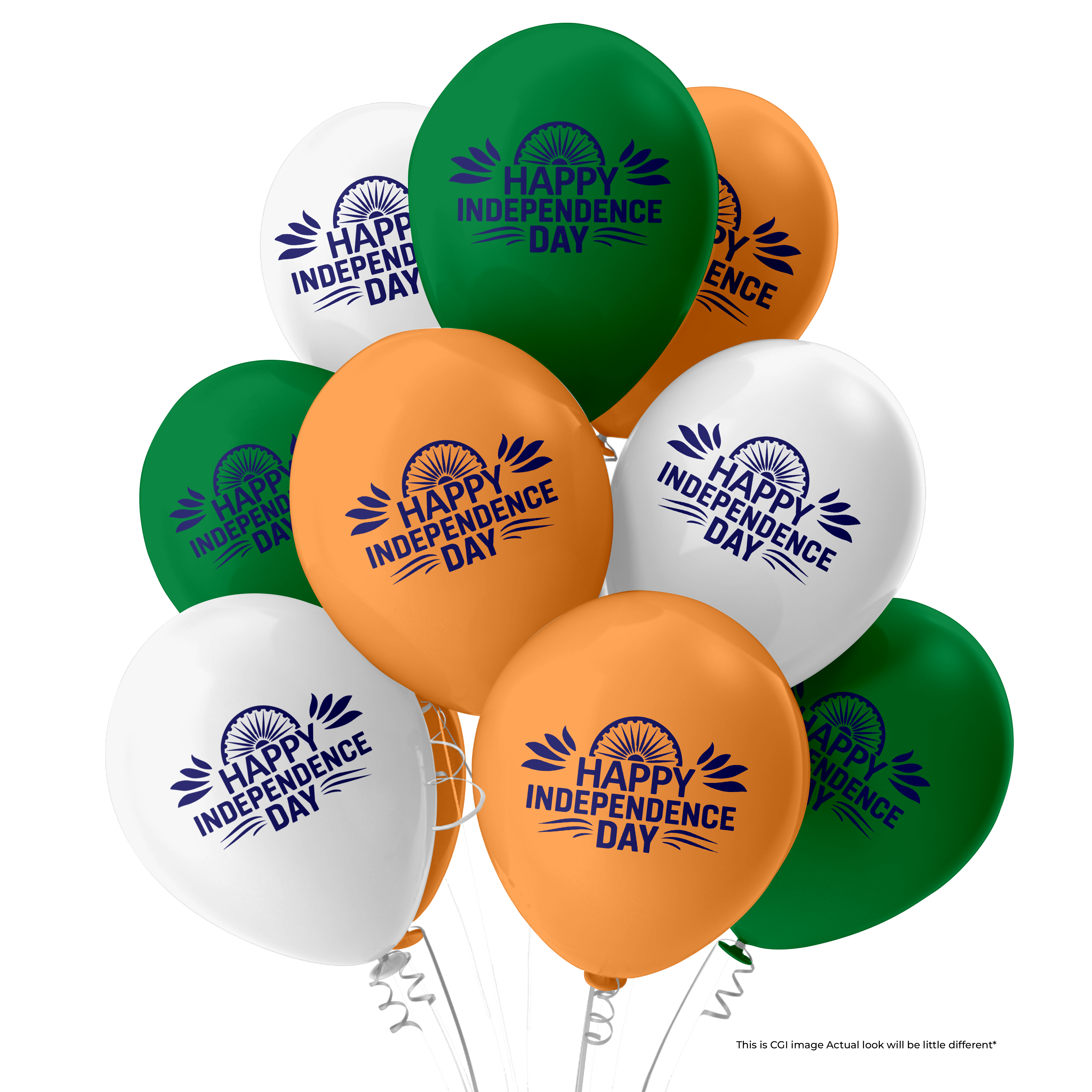 Happy Independence Day Metallic Balloons For 15 August Pack of 30pcs Orange White and Green 9" Balloons For Independence Day Or Any Other National Day
