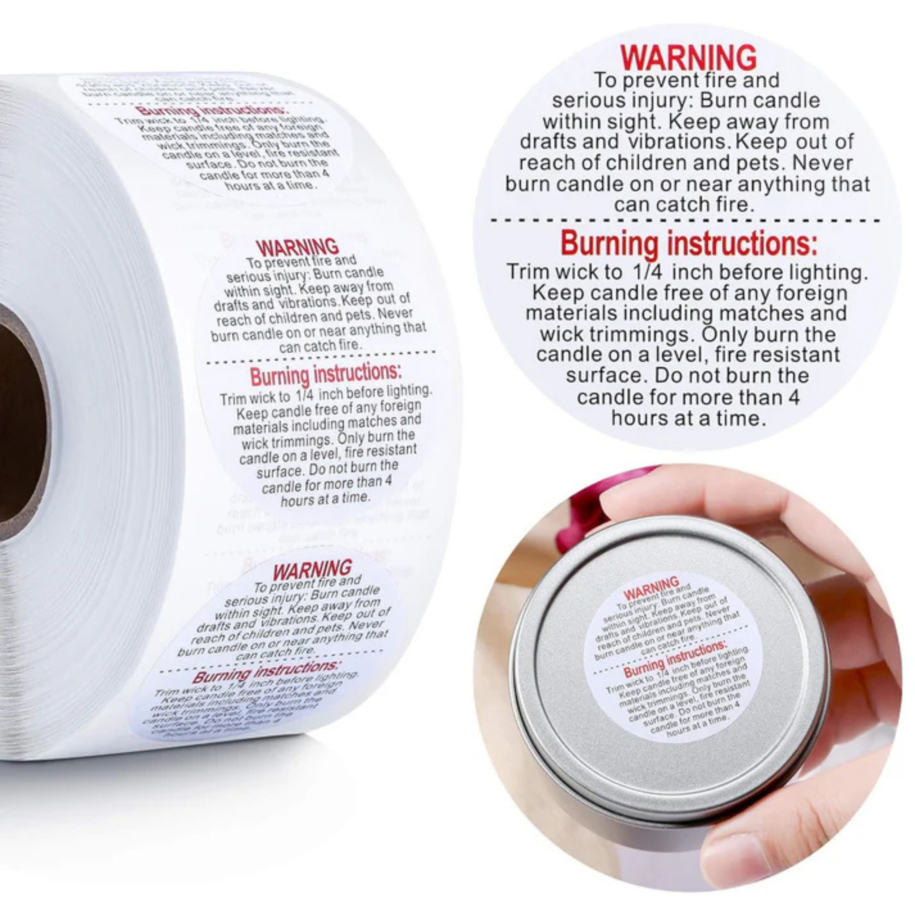 Candle Accessory - Warning Sticker (1 Roll of 1000 Stickers)