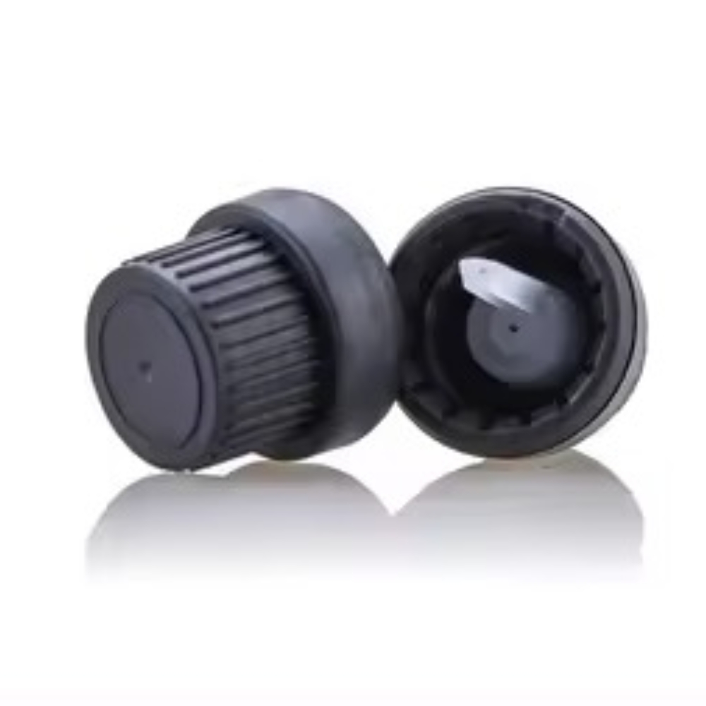 18 mm Plastic Black Seal Cap with Inner Clear Dropper Serum - THICK 18 mm Plastic Black Seal Cap with Inner Clear Dropper Serum - THICK