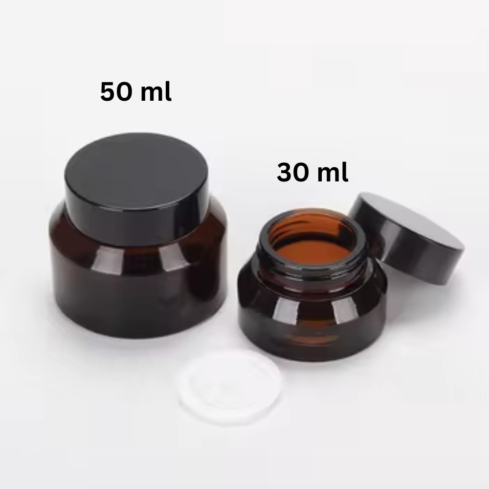 Slant AMBER Glass Jar 50ml BLACK CAP Slant AMBER Glass Jar 50ml BLACK CAP