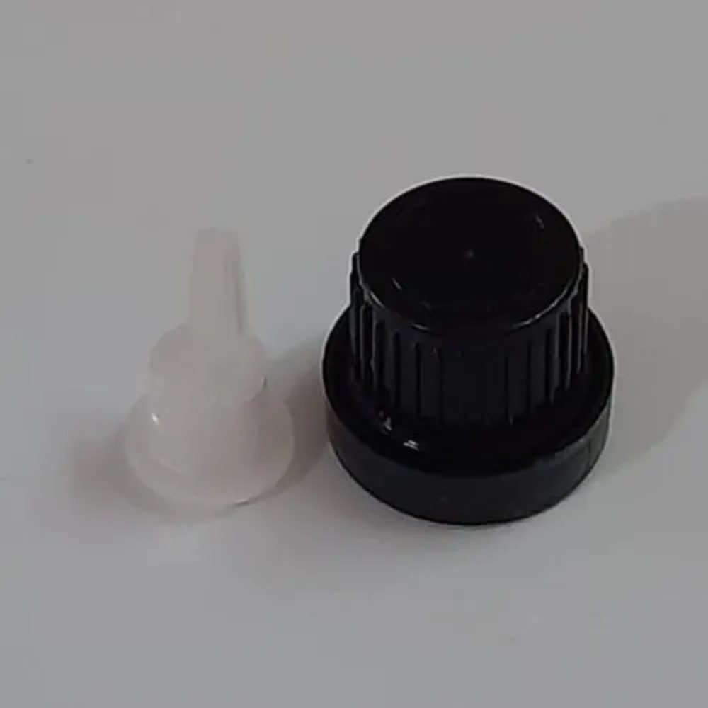 18 mm Plastic Black Seal Cap with Inner Clear Dropper Serum - THICK 18 mm Plastic Black Seal Cap with Inner Clear Dropper Serum - THICK