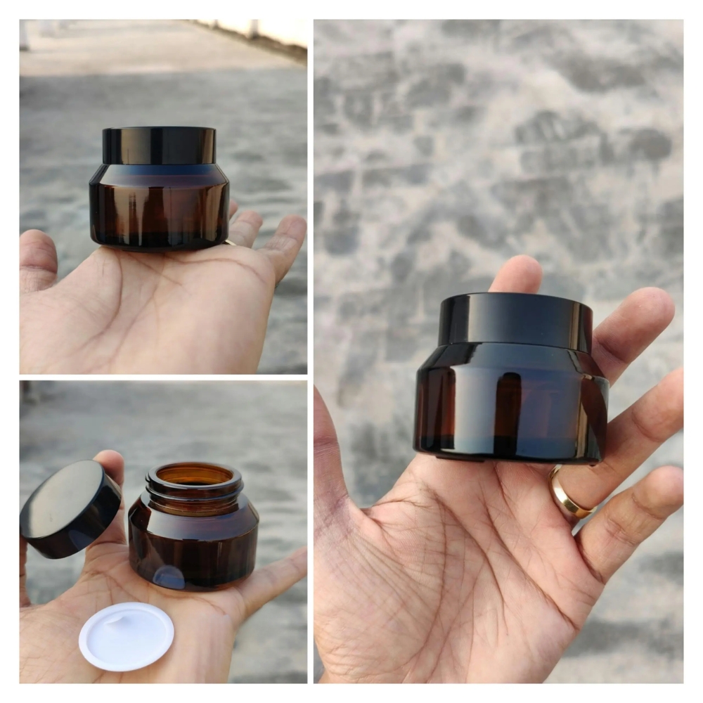 Slant AMBER Glass Jar 50ml BLACK CAP Slant AMBER Glass Jar 50ml BLACK CAP