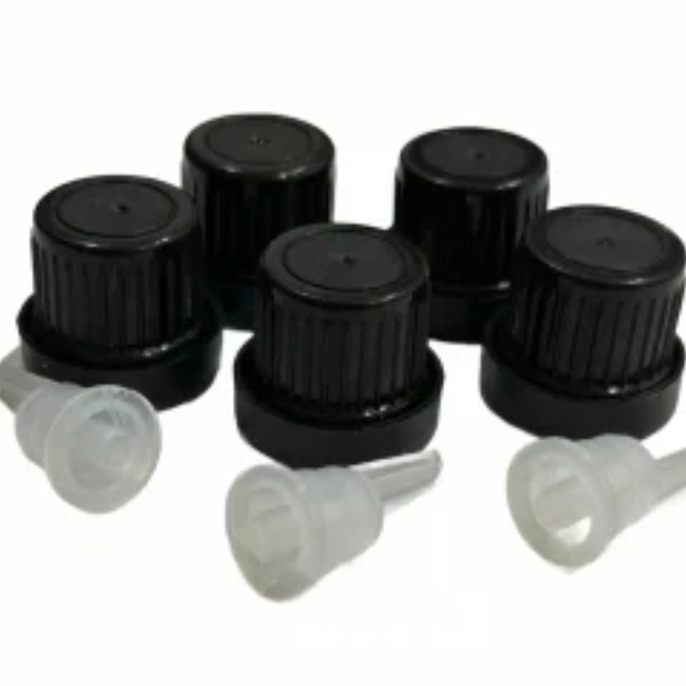 18 mm Plastic Black Seal Cap with Inner Clear Dropper Serum - THICK 18 mm Plastic Black Seal Cap with Inner Clear Dropper Serum - THICK