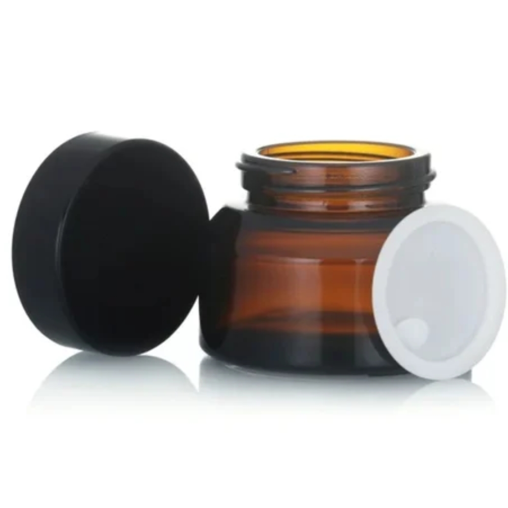 Slant AMBER Glass Jar 50ml BLACK CAP Slant AMBER Glass Jar 50ml BLACK CAP