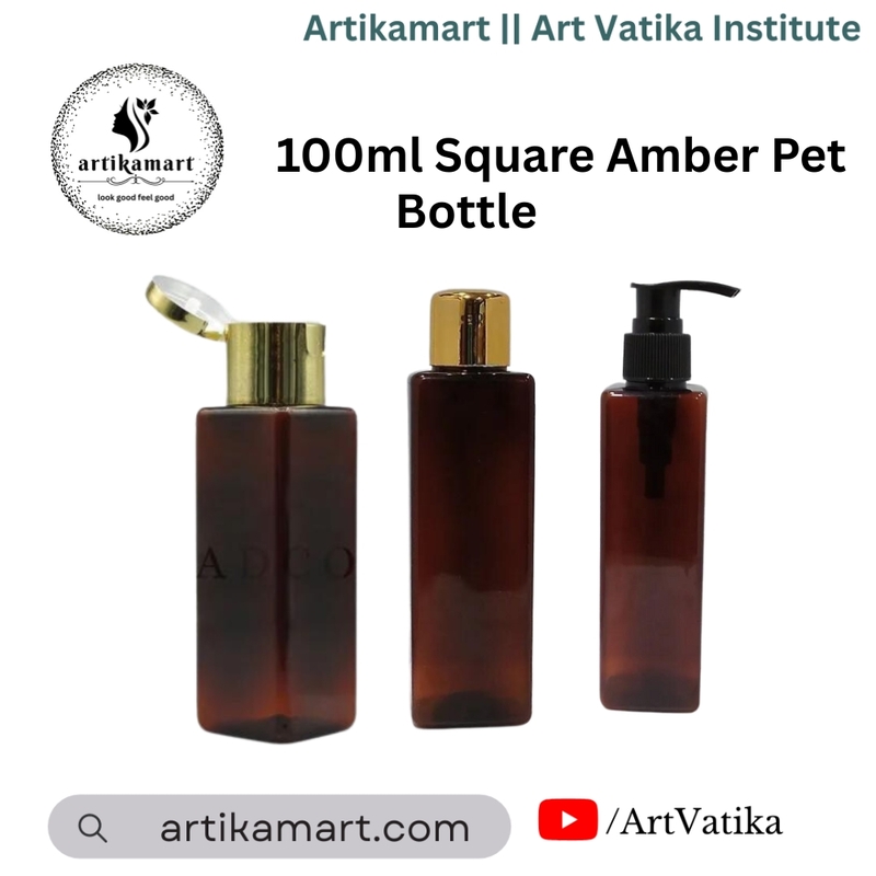 100ml SQUARE PET Bottle AMBER - 20mm Neck