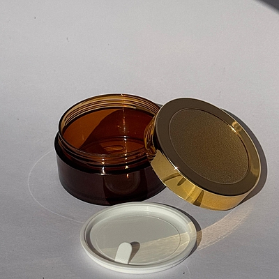 Acrylic San Jar Amber + White Inner + GOLDEN Cap - 25g Acrylic San Jar Amber + White Inner + GOLDEN Cap - 25g