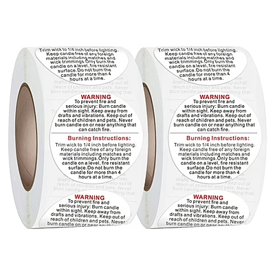 Candle Accessory - Warning Sticker 1 inch (1 Roll of 500 Stickers) Candle Accessory - Warning Sticker 1 inch (1 Roll of 500 Stickers)