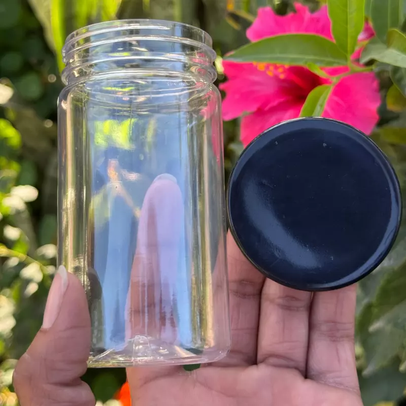 200ml Round PET Jar + 53mm BLACK Cap
