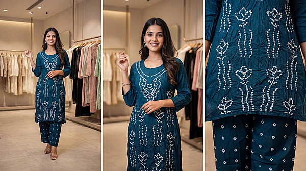 Kala Sanskruti All Over Indigo Color Cotton Bandhani Women's Redy Pair (L) Elegant Traditional Cotton Redy Pair For Women Without Dupatta