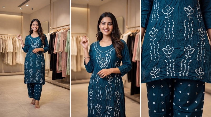 Kala Sanskruti All Over Indigo Color Cotton Bandhani Women's Redy Pair (L) Elegant Traditional Cotton Redy Pair For Women Without Dupatta