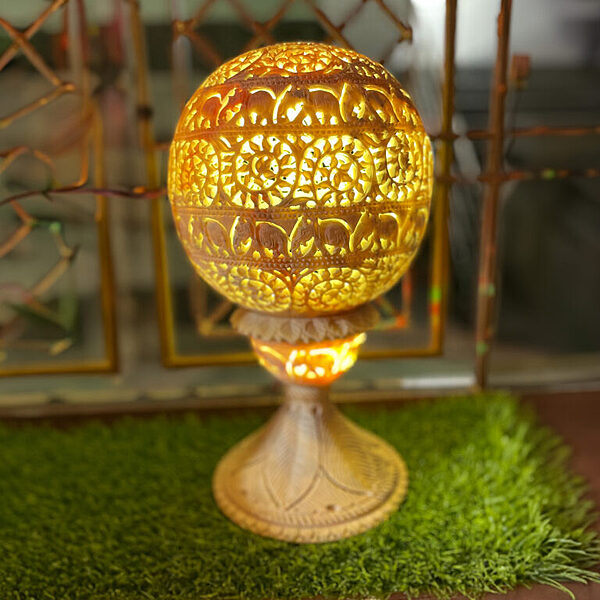 Intricate Carved Marble Sphere Lamp