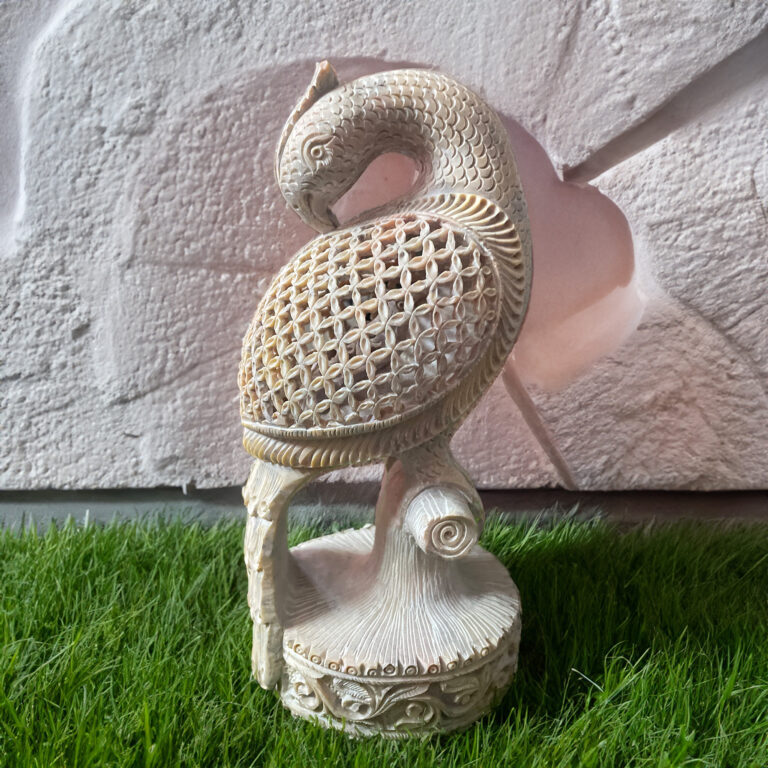 Intricate Marble Peacock Sculpture