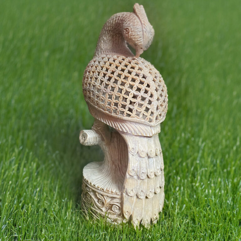 Intricate Marble Peacock Sculpture