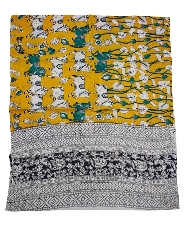 Yellow & Green Kalamkari Pure Cotton Dupatta