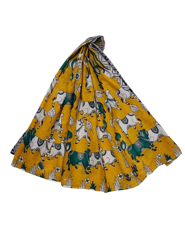 Yellow & Green Kalamkari Pure Cotton Dupatta