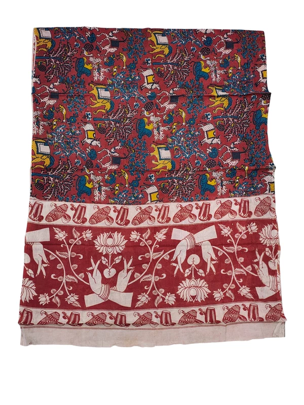 Dark Maroon Kalamkari Pure Cotton Dupatta