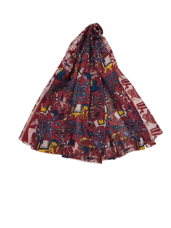 Dark Maroon Kalamkari Pure Cotton Dupatta