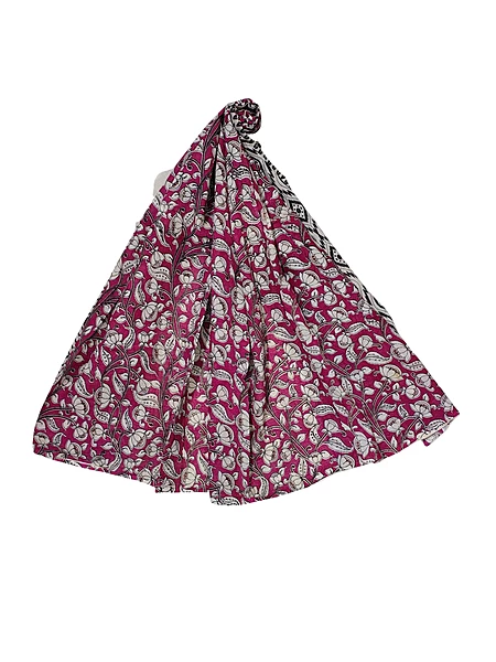 Pink & Black Kalamkari Pure Cotton Dupatta