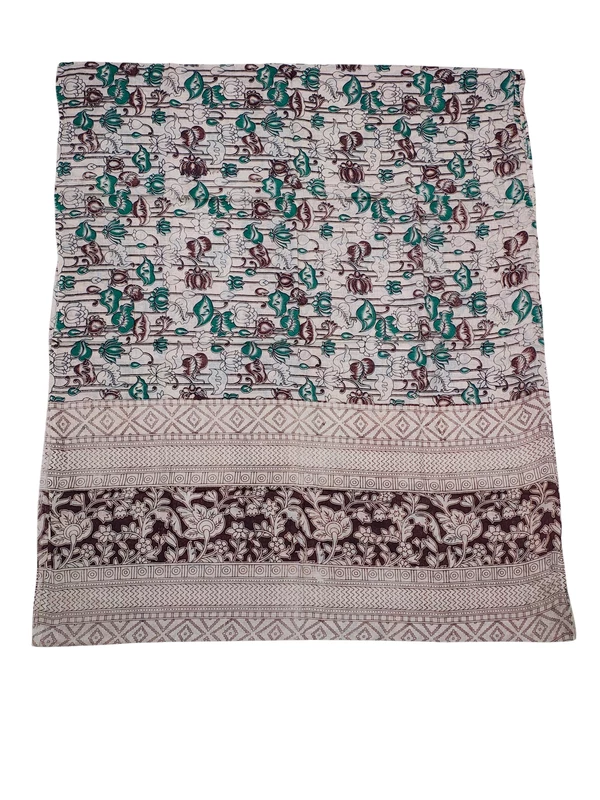 Beige & Green Kalamkari Pure Cotton Dupatta