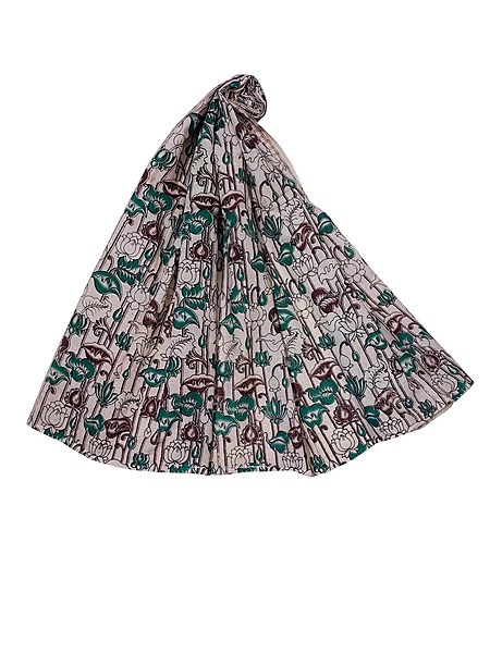 Beige & Green Kalamkari Pure Cotton Dupatta
