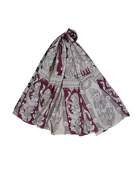 Wine Kalamkari Pure Cotton Dupatta