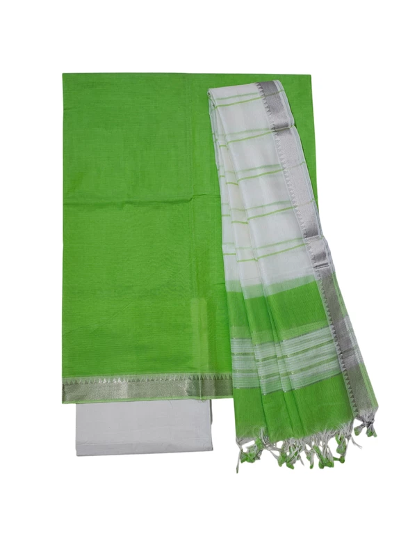 Light Green Mangalagiri Cotton Dress Materials for Women