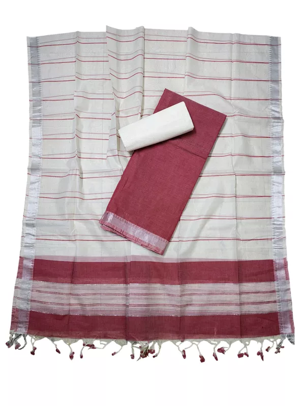 Light Pink Mangalagiri Cotton Unstitched Salwar Suit Set with Dupatta for Women