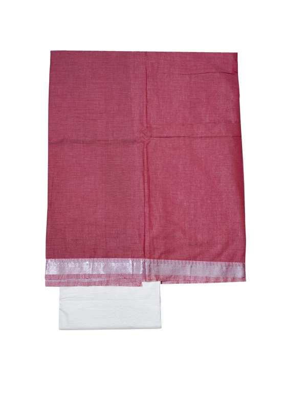 Light Pink Mangalagiri Cotton Unstitched Salwar Suit Set with Dupatta for Women